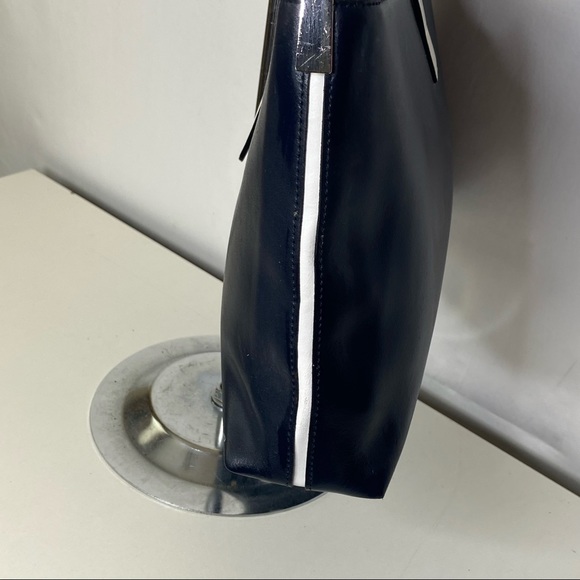 Preston & York Navy Blue & White Silvertone Chain Handle Handbag Purse - Picture 4 of 9